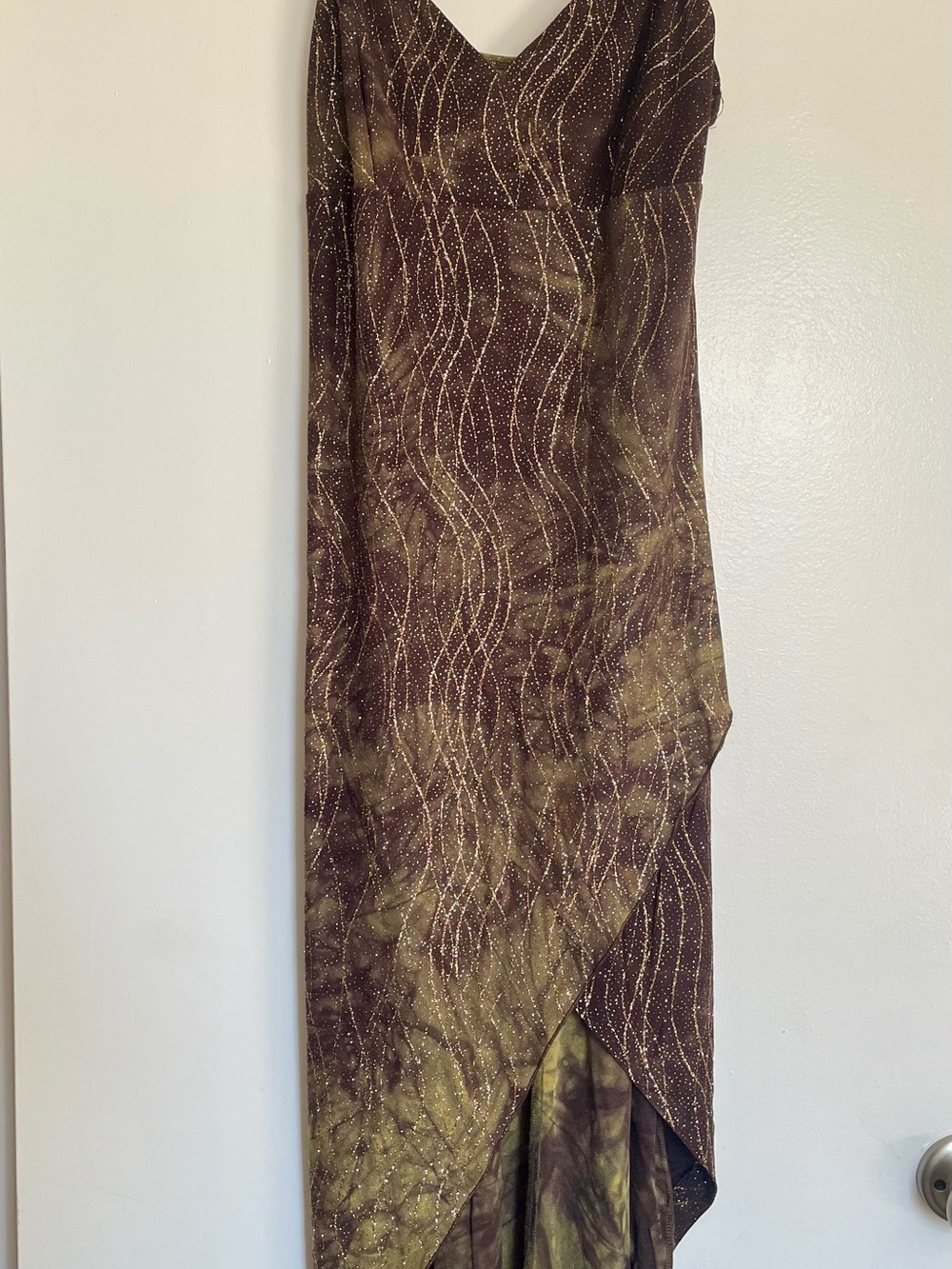 City Triangles Brown and Gold Wave-Print High-Low Skirt